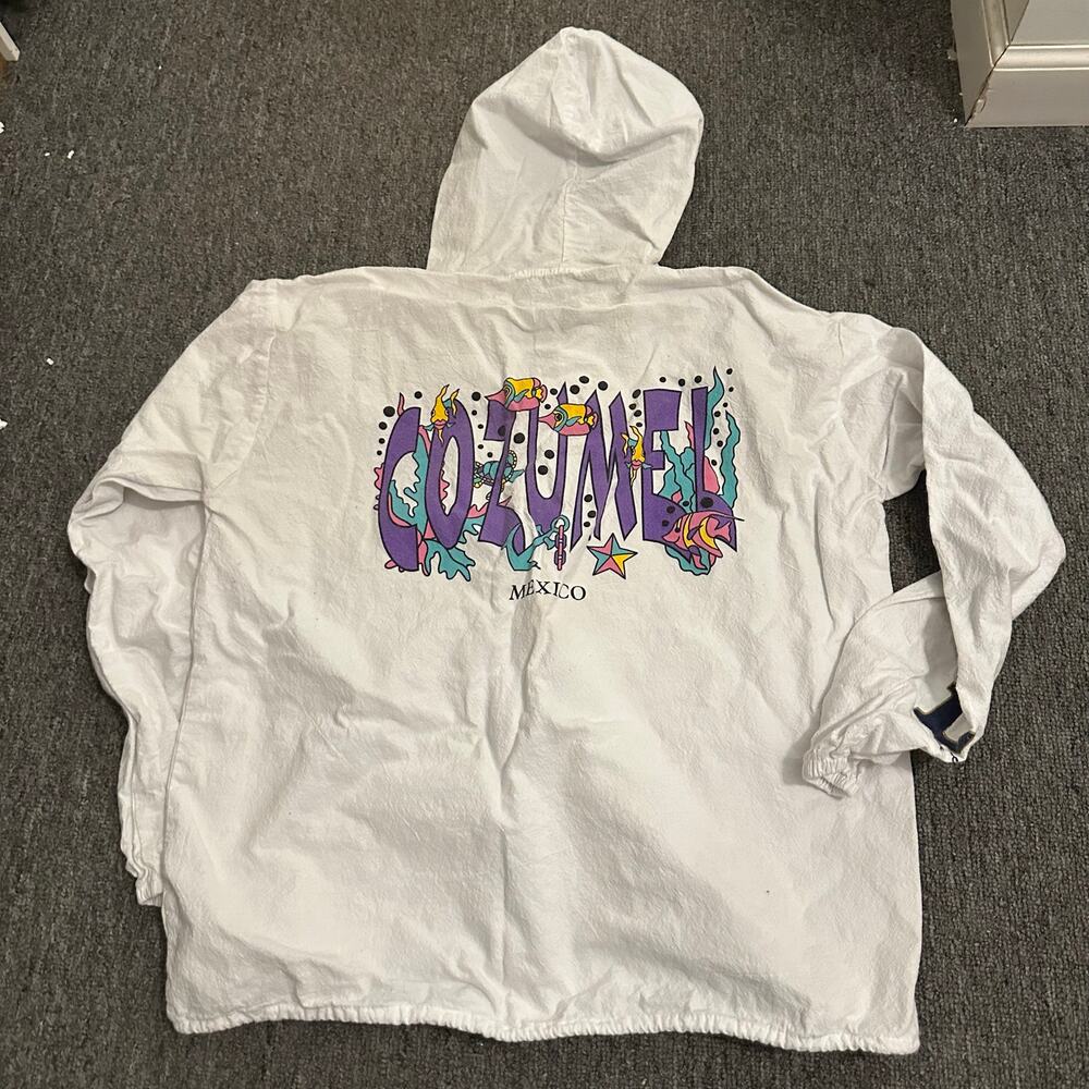 Cozumel Mexico Men's Medium Vintage Zip Jacket 90s Hoodie White Light Vacation